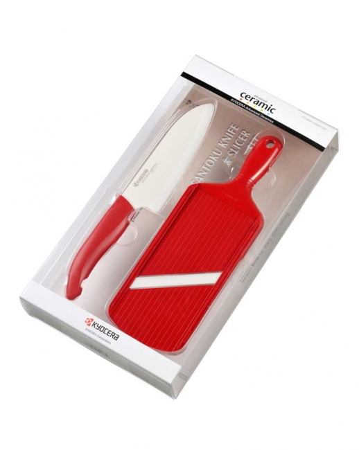 Set Kyocera Santoku Keramikmesser + Keramikhobel Fb. rot (k1620R)