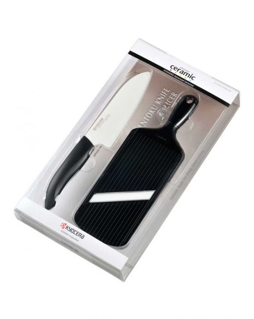 Set Kyocera Santoku Keramikmesser + Keramikhobel Fb. schwarz (k1620S)