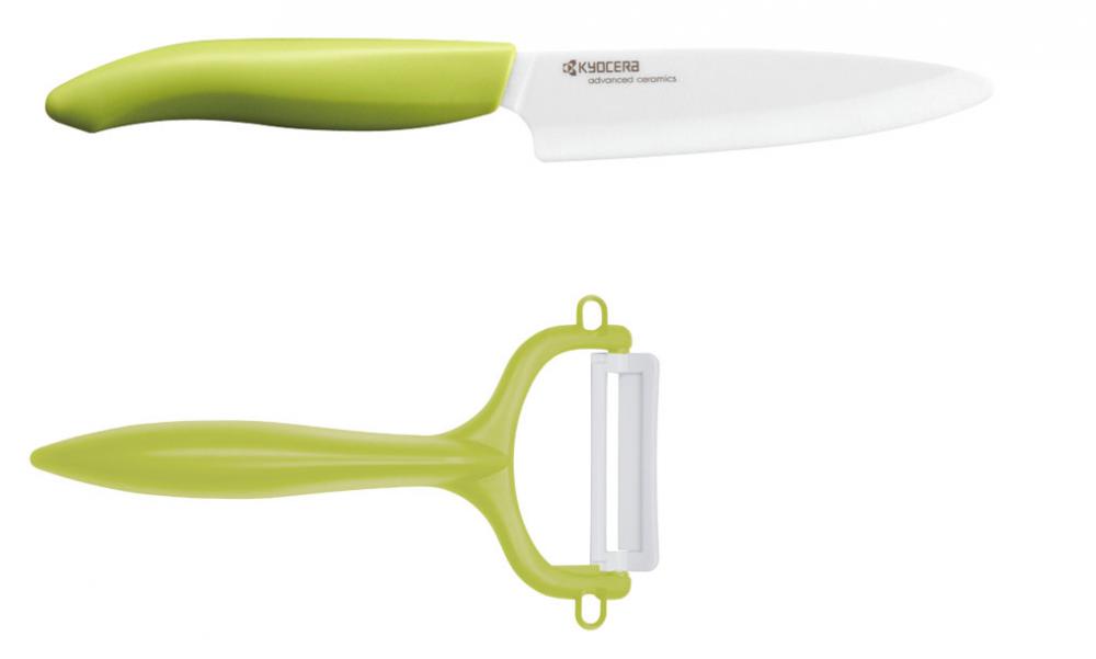 Kyocera Starter-Set Keramikmesser 11cm + Keramikschäler Fb. grün in Blisterverpackung (k1670G)
