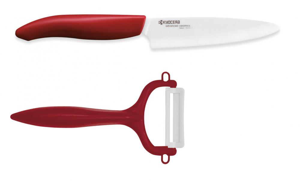 Kyocera Starter-Set Keramikmesser 11cm + Keramikschäler Fb. rot in Blisterverpackung (k1670R)