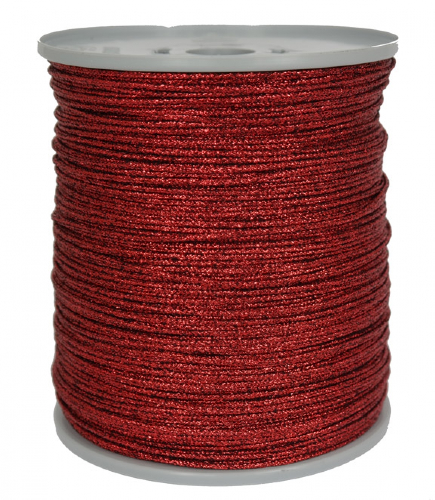 Dekoschnur-Seil-Kordel - 300 Meter - Ø ca.2mm - Fb. rot glitzernd-glänzend (GL-2-300R)