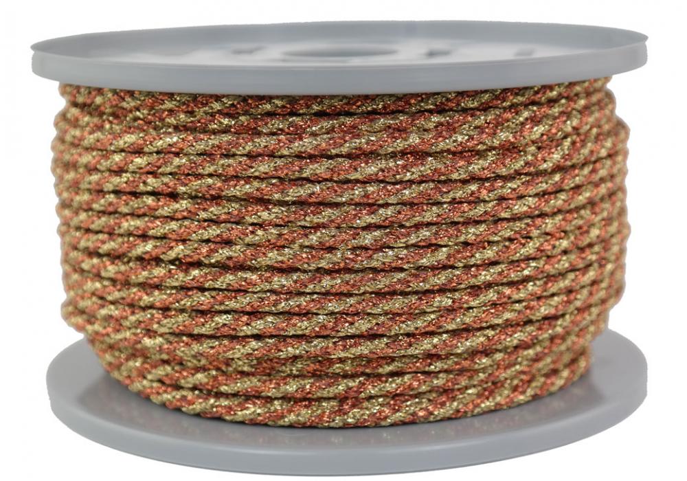 Schnur/Seil/Flechtleine - 50 Meter - Ø ca.3.5mm - Fb. gold/kupfer glitzernd-glänzend (G8-3.5gk)
