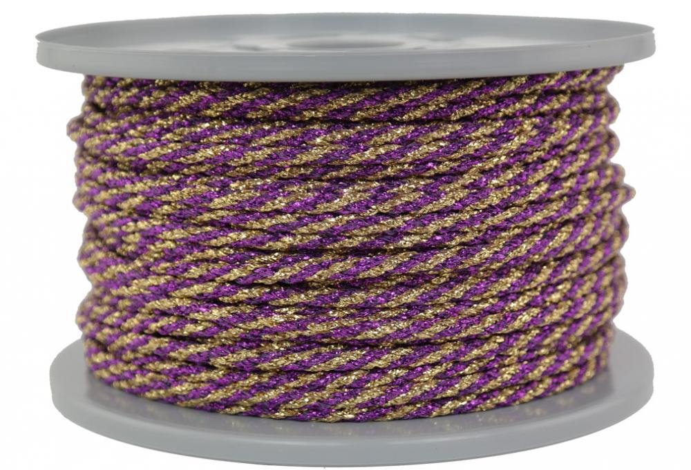 Schnur/Seil/Flechtleine - 50 Meter - Ø ca.3.5mm - Fb. gold/violett glitzernd-glänzend (G8-3.5gv)