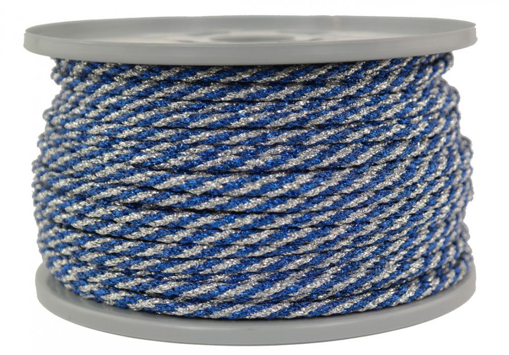 Schnur/Seil/Flechtleine - 50 Meter - Ø ca.3.5mm - Fb. silber/blau glitzernd-glänzend (G8-3.5sb)