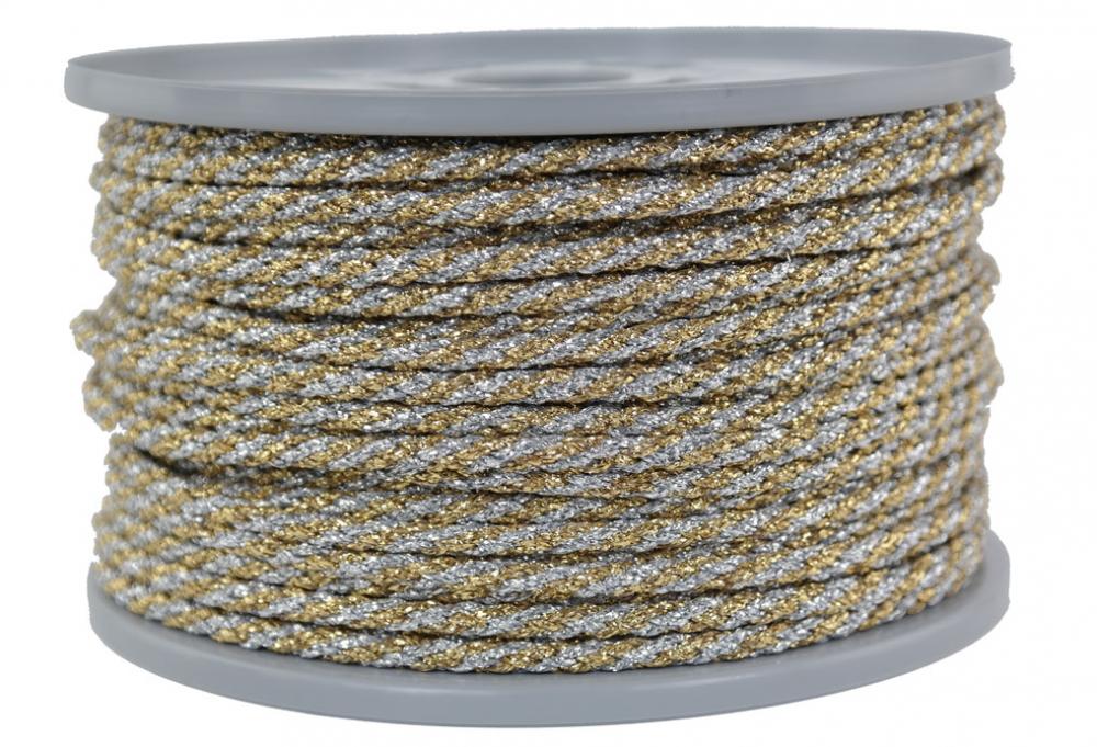 Schnur/Seil/Flechtleine - 50 Meter - Ø ca.3.5mm - Fb. silber/gold glitzernd-glänzend (G8-3.5sg)