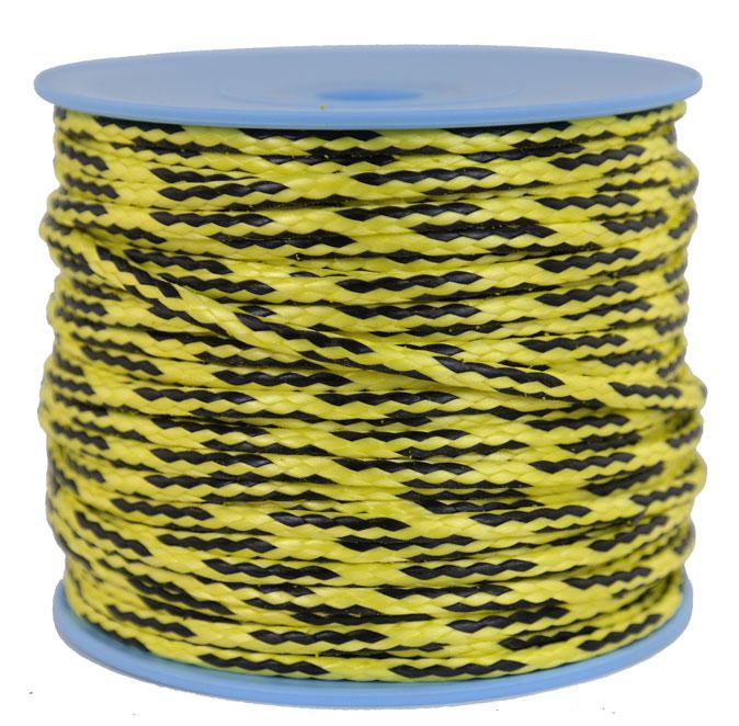 Dyneema Flechtleine / Dyneemaseil / Dyneema-Rope gelb-schwarz Ø 3mm - Länge: 50 Meter (dy380-50)