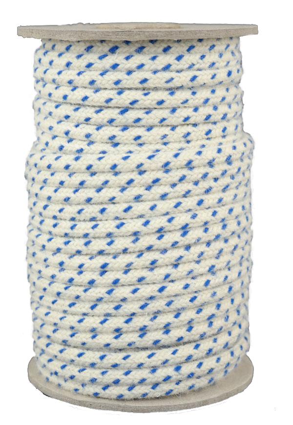 Seil aus Wolle / Schurwolle / Wollseil Ø 6mm Fb. rohweiss / blau - Länge: 25 Meter (WO6-25NB)