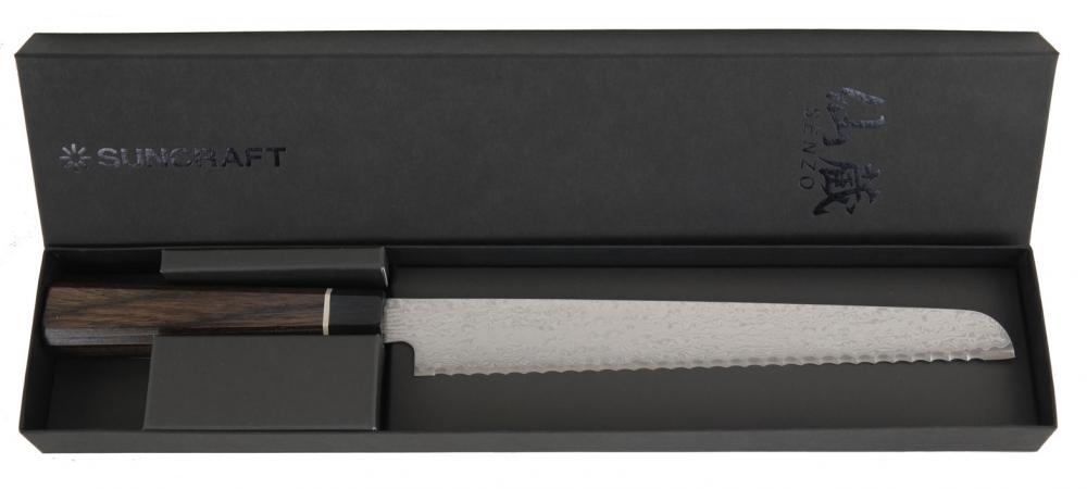 Damastmesser Suncraft SENZO BLACK - BD-06 - Brotmesser - 22 cm Klinge (dSU6806)