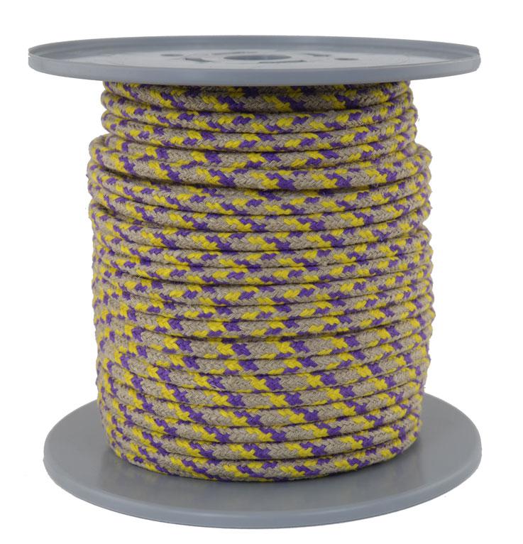 Leinenseil / Flachsseil Ø 7.5mm - 50 Meter - 16fach geflochten Fb. natur / gelb / lila (L750-50ngl)