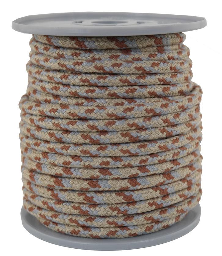 Leinenseil / Flachsseil Ø 7.5mm - 25 Meter - 16fach geflochten Fb. natur / braun / grau (L750-25nbg)