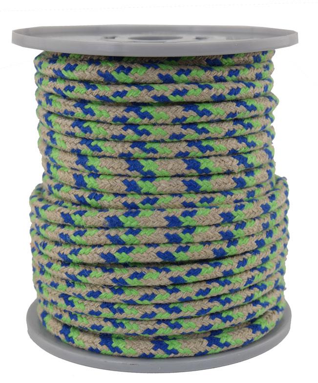 Leinenseil / Flachsseil Ø 7.5mm - 25 Meter - 16fach geflochten Fb. natur / grün / blau (L750-25ngb)