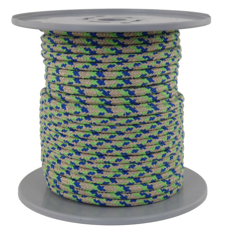 Leinenseil / Flachsseil Ø 7.5mm - 50 Meter - 16fach geflochten Fb. natur / grün / blau (L750-50ngb)