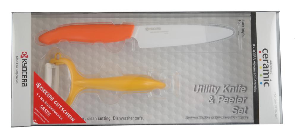 Sonderangebot: Kyocera Starter-Set Keramikmesser 11cm + Keramikschäler Fb. orange-gelb (k167OG)