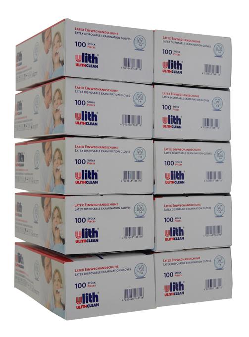 Ulith Einweghandschuhe Latex Puderfrei - Latexhandschuhe - Gr. M - 10 x 100Stück/Pack (L1000M)