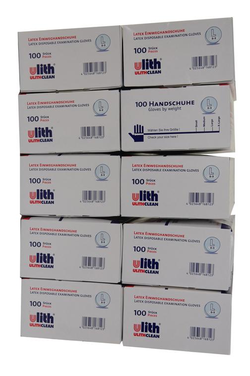 Ulith Einweghandschuhe Latex Puderfrei - Latexhandschuhe - Gr. L - 10 x 100Stück/Pack (L1000L)