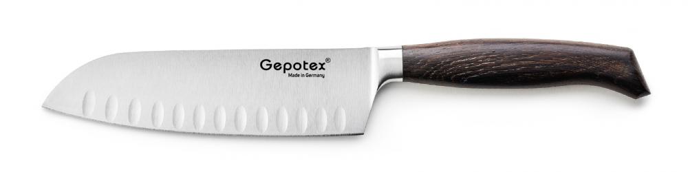 Gepotex ® Santokumesser mit Kullen 16cm Klinge Griff aus Räuchereiche (g110916)