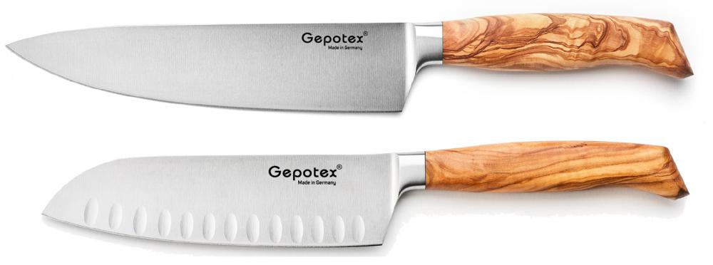 Gepotex ® Kochmesser-Set - Kochmesser+Santoku Griff aus Olivenholz (g100SET)