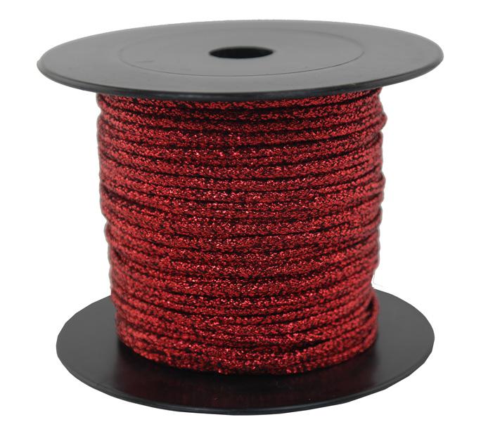 Dekoschnur-Seil-Kordel - 50 Meter - Ø ca.2mm - Fb. rot glitzernd-glänzend (GL-2-50R)
