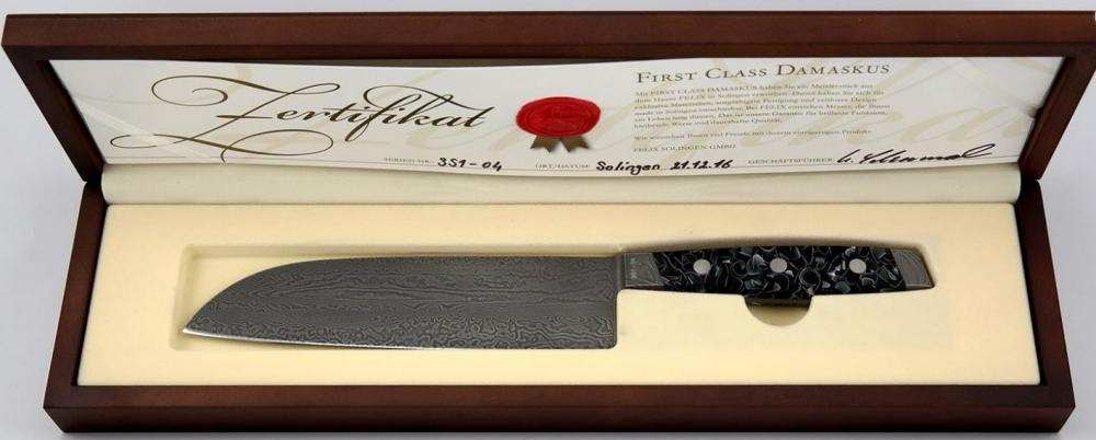 Masterpiece Felix Solingen First Class Damascus Santokumesser Black Line 18cm Klinge (d813223GB)