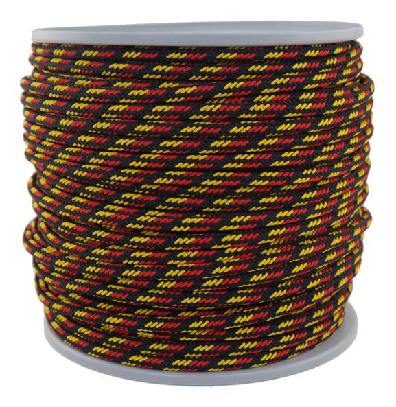 SONDERANGEBOT : 40 METER - Ø ca. 7.5 mm Seil mit Seilkern - Fb. schwarz rot gold (7.5-40s)