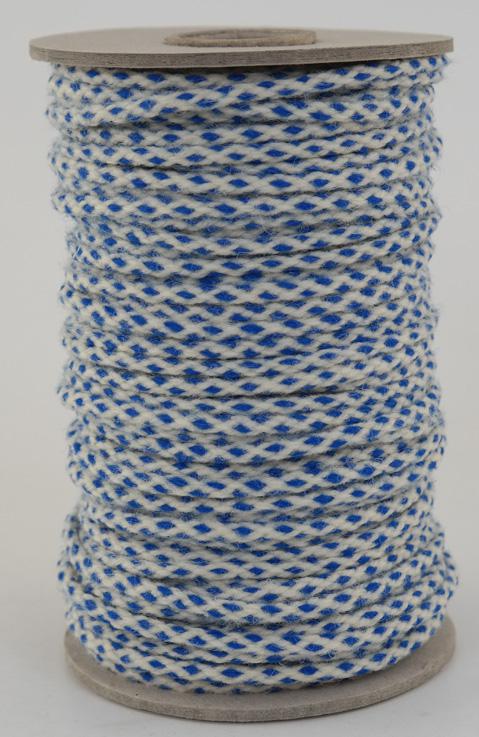 SONDERANGEBOT : Wollseil Ø ca. 4mm - 50 Meter - 100% Schurwolle Fb. blau/ natur (Wo-dbw-50)