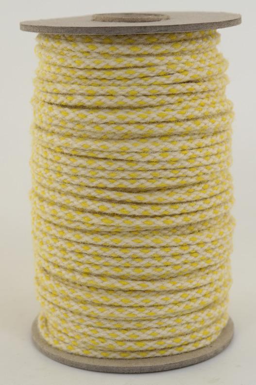 SONDERANGEBOT : Wollseil Ø ca. 4mm - 50 Meter - 100% Schurwolle Fb. gelb/ natur (Wo-gew-50)
