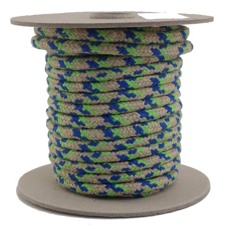 SONDERANGEBOT: Leinenseil / Flachsseil Ø 7mm - 14 Meter - 16fach geflochten 3-farbig (L700-14bgn)