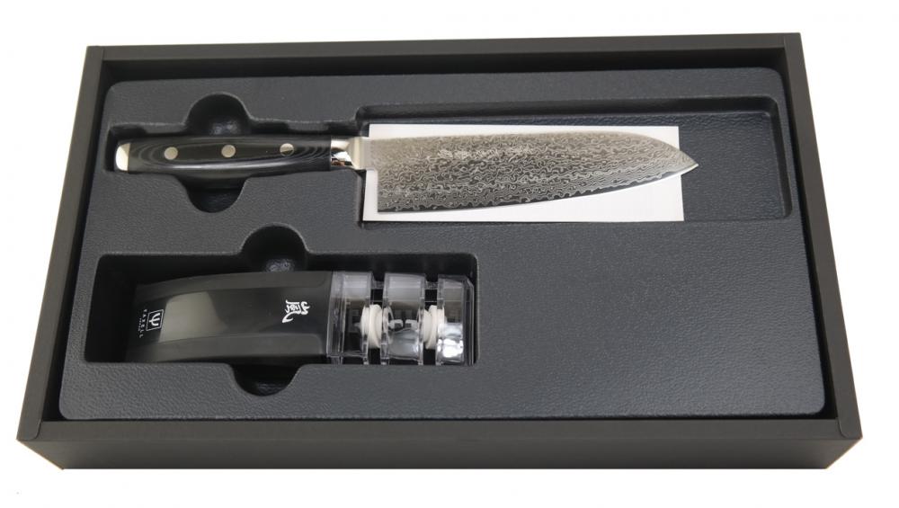 Sonderangebot: Damastmesser Yaxell Gou 101 Santokumesser - 16,5 cm Klinge + Messerschärfer (dG7777) 