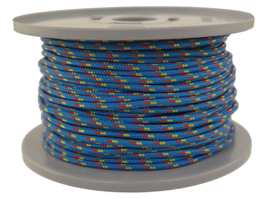 Allzweckleine aus Polyamid Ø 3mm - 225 daN - Länge 50 meter Fb. blau/rot/gelb (pa3-50BRG)