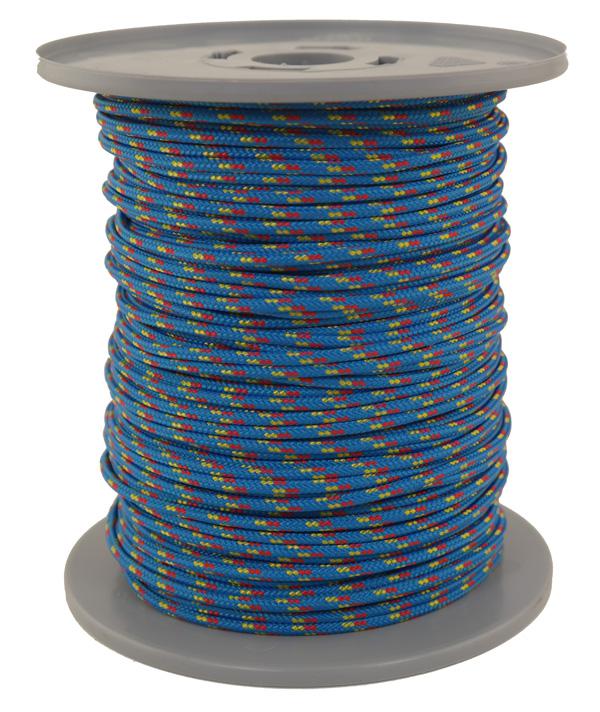 Allzweckleine aus Polyamid Ø 3mm - 225 daN - Länge 100 meter Fb. blau/rot/gelb (pa3-100BRG)