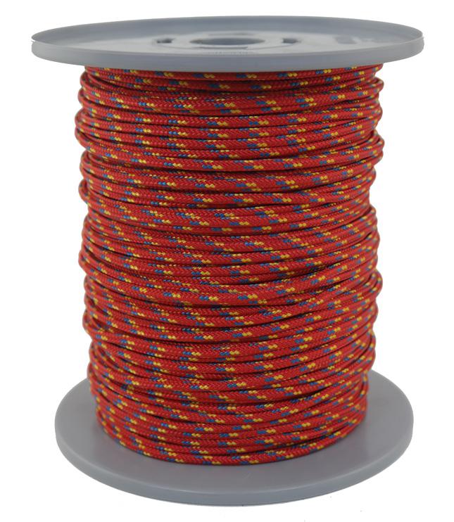 Allzweckleine aus Polyamid Ø 3mm - 225 daN - Länge 100 meter Fb. rot/gelb/blau (pa3-100RGB)