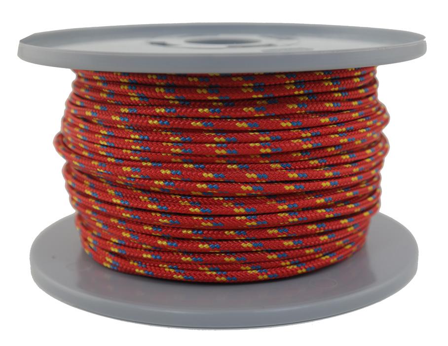 Allzweckleine aus Polyamid Ø 3mm - 225 daN - Länge 50 meter Fb. rot/gelb/blau (pa3-50RGB)