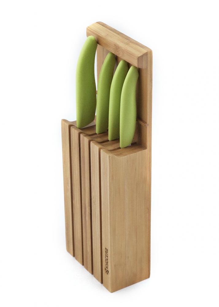 Kyocera Keramikmesser Set- 4 Messer Griff grün + Messerblock (sk1310G)