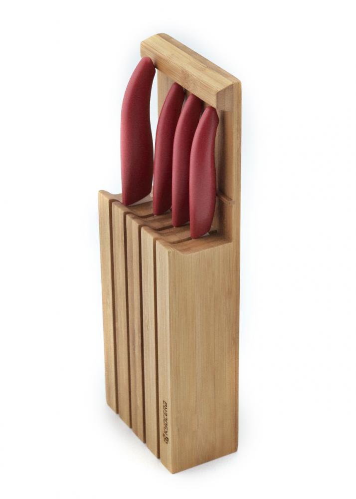 Kyocera Keramikmesser Set- 4 Messer Griff rot + Messerblock (sk1310R)