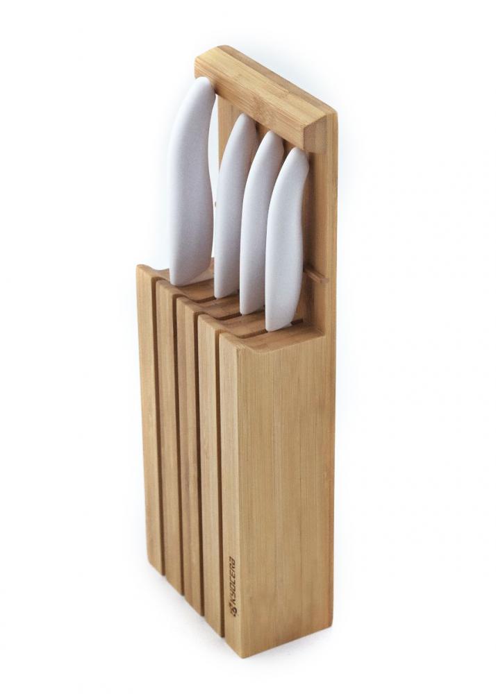 Kyocera Keramikmesser Set- 4 Messer Griff weiß + Messerblock (sk1310W)