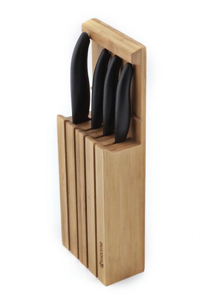 Kyocera Keramikmesser Set- 4 Messer Griff schwarz + Messerblock (sk1310S)