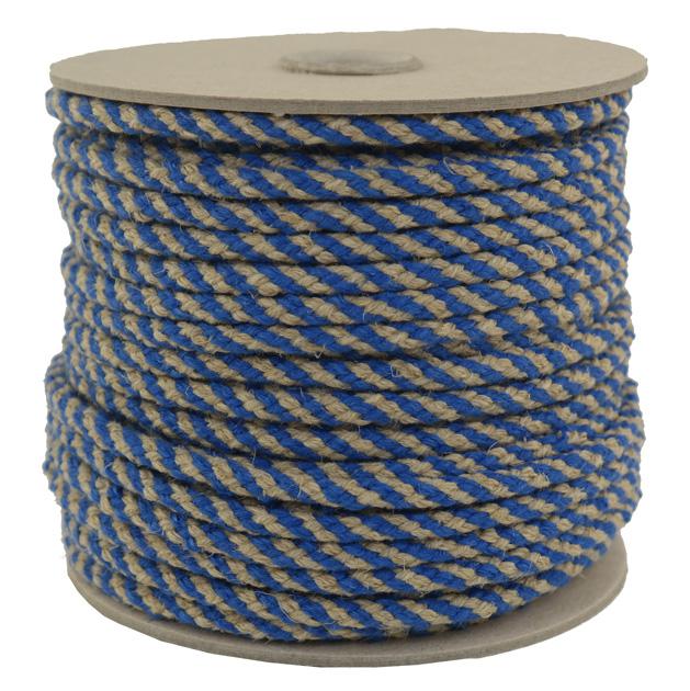 Leinenseil / Flachsseil Ø ca. 6mm - 50 Meter - 8fach geflochten Fb. blau/natur (L600-50NB)